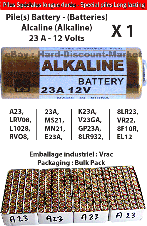 Pile alcaline ? alkaline batteries 23A 12 volts; A23;LRV08;L1028
