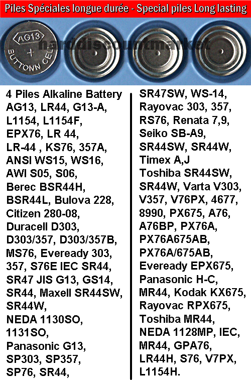 Lot 4 Battery AG13 LR44 G13A D303 L1154 L1154F EPX76